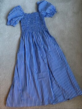 Madewell Blue and White Striped Smocked Dress